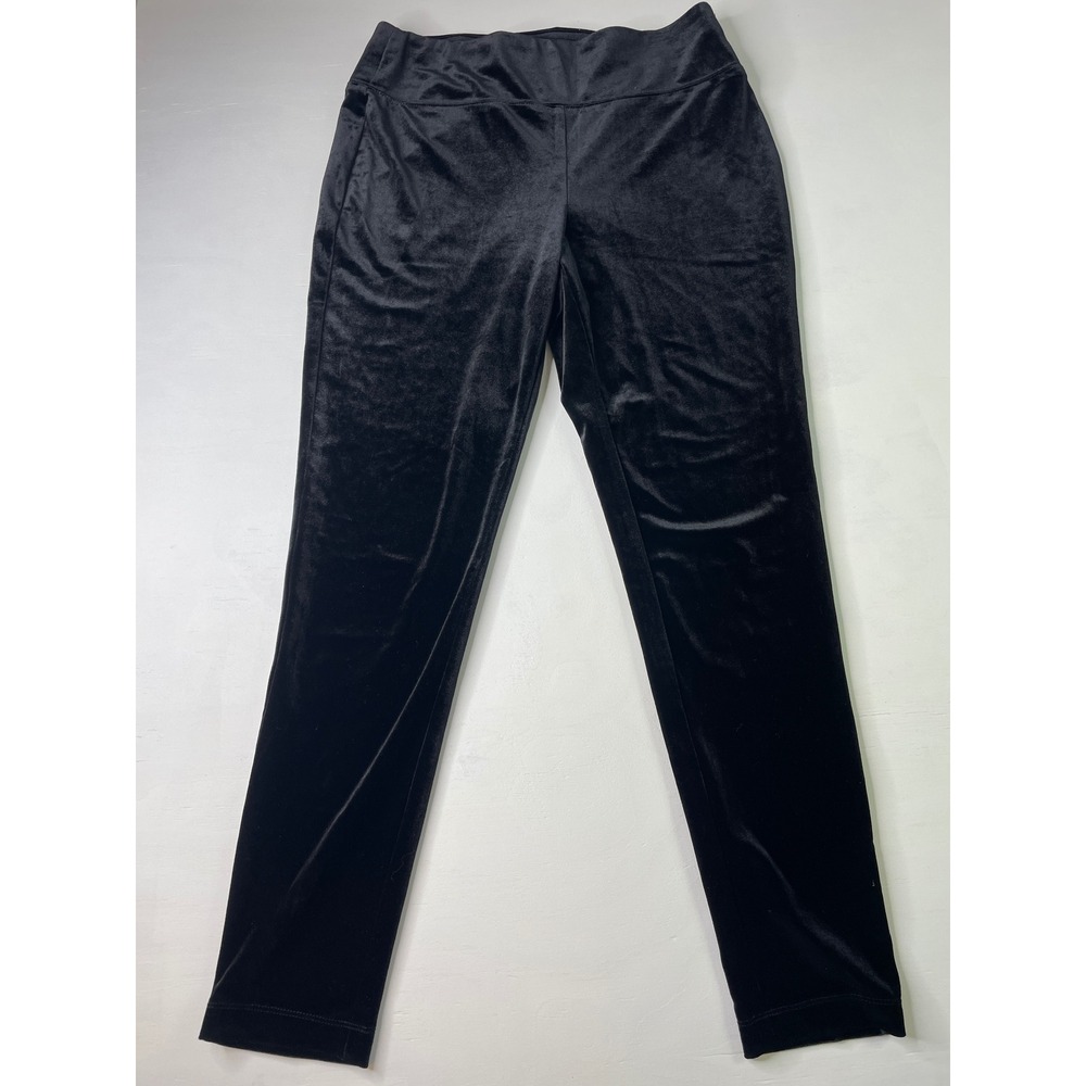 Women Pants Black Velvet High Rise Slim L Gothic Y2K